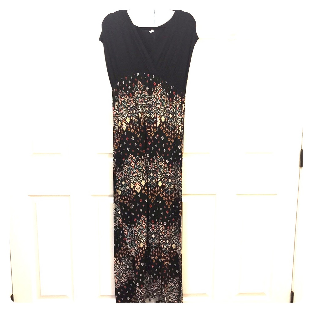 Pink Blush black + print empire knit  maxi dress